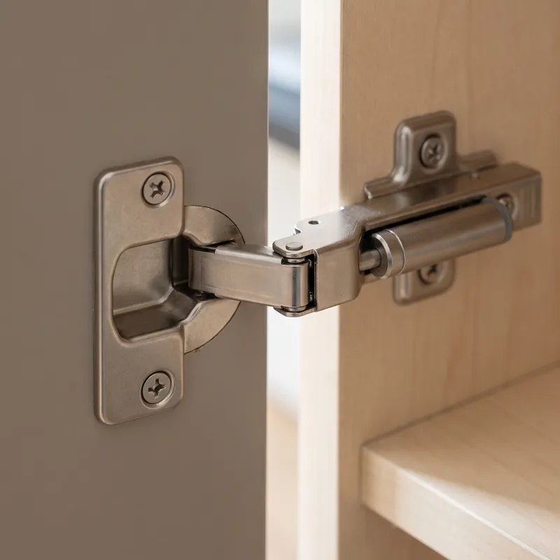 Soft-close cup hinge close-up